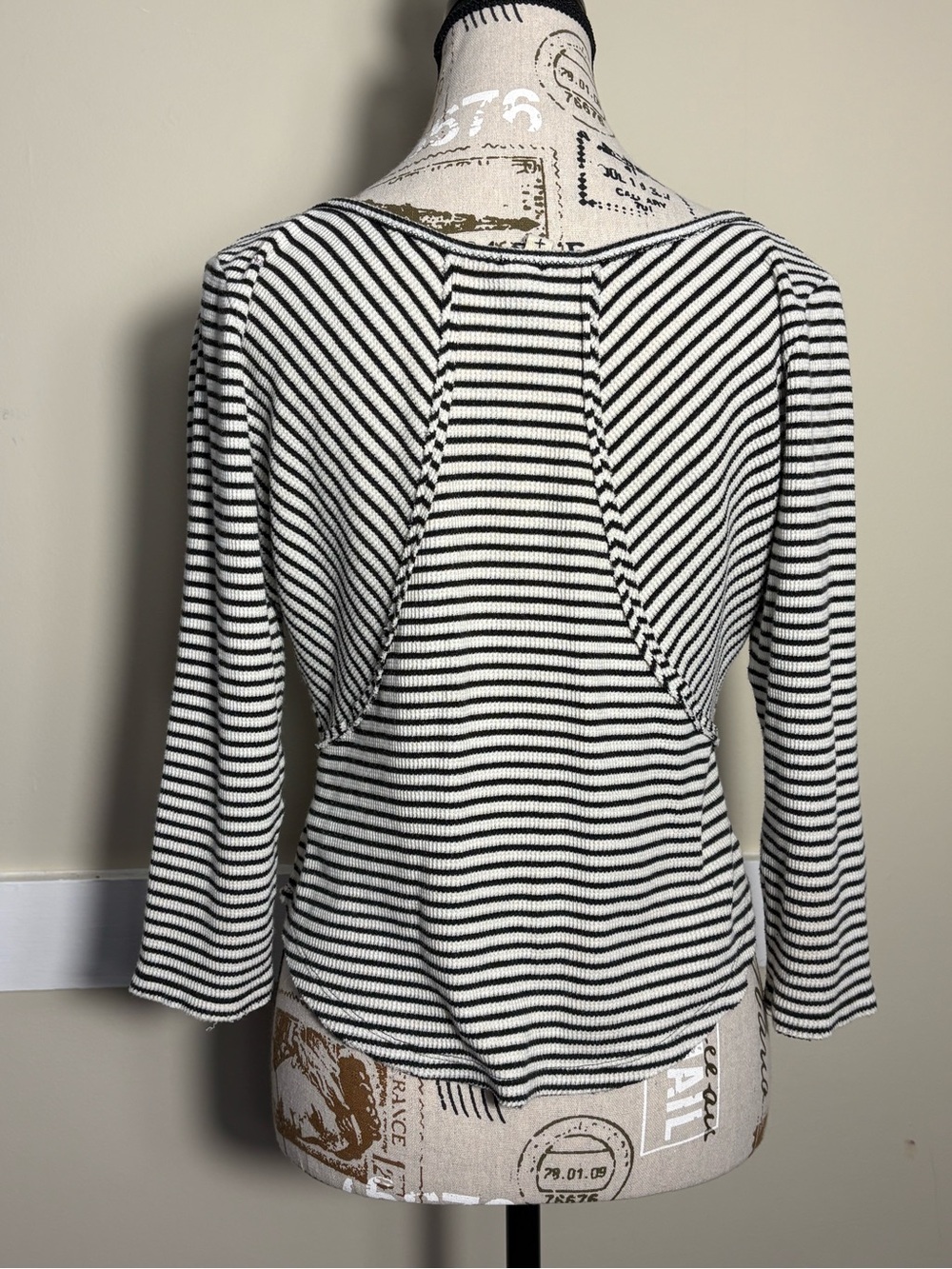 Free People We The Free Striped Thermal Henley Top Raw Seam Boho L - Picture 5 of 13